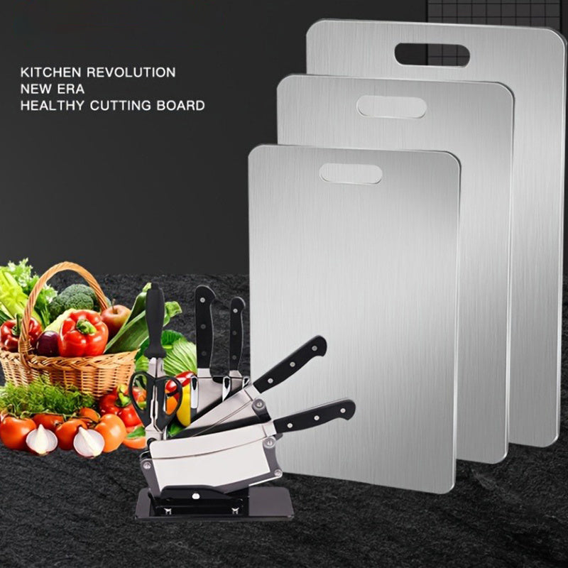 Stainless Steel Cutting Board Set of 3 - Dual-Sided Metal Chopping Boards for Kitchen, Portable Design for Meat, Vegetables, Bread & More