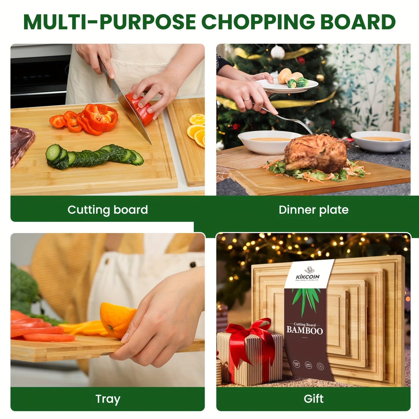 4pcs Extra Large Kitchen Bamboo Cutting Board Set, Heavy Duty Cutting Board with Juice Grooves, Bamboo Cutting Board Set for Meat, Vegetables, Fruits.Gift for Mother's Day. Easter. Ramadan. Memorial Day. Family And Friends. Essential Kitchen Tools.