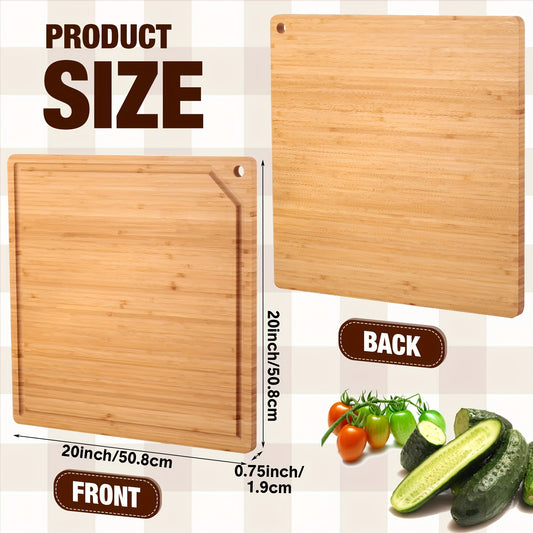 Large Stove Cutting Board 20 X 20 Burner Cover Square Rv Chopping Board With Hole Grooved For Oven Apartment Kitchen (Bamboo)