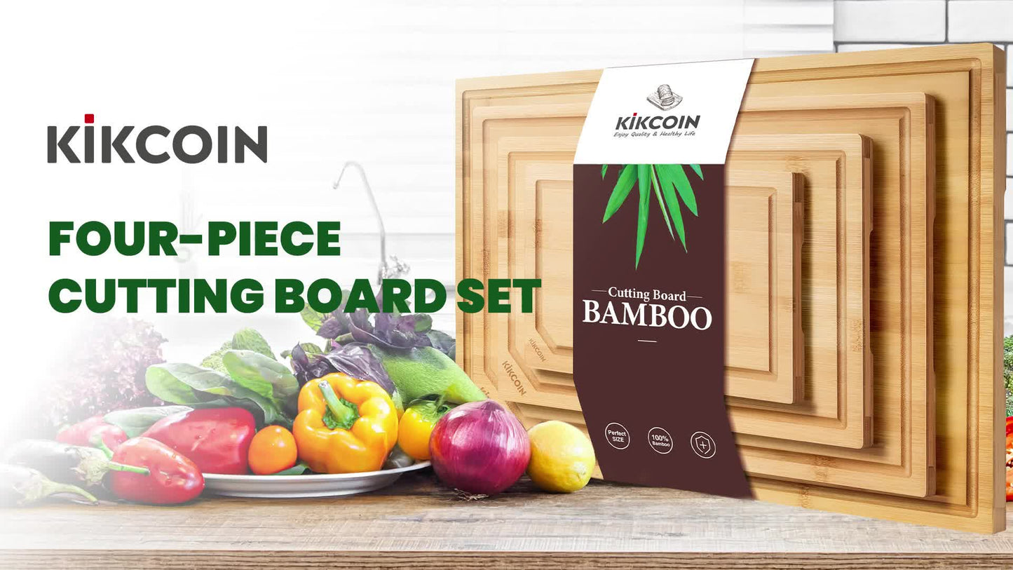 4pcs Extra Large Kitchen Bamboo Cutting Board Set, Heavy Duty Cutting Board with Juice Grooves, Bamboo Cutting Board Set for Meat, Vegetables, Fruits.Gift for Mother's Day. Easter. Ramadan. Memorial Day. Family And Friends. Essential Kitchen Tools.
