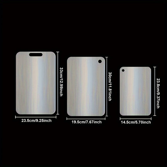 Stainless Steel Cutting Board Set of 3 - Dual-Sided Metal Chopping Boards for Kitchen, Portable Design for Meat, Vegetables, Bread & More