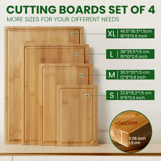 4pcs Extra Large Kitchen Bamboo Cutting Board Set, Heavy Duty Cutting Board with Juice Grooves, Bamboo Cutting Board Set for Meat, Vegetables, Fruits.Gift for Mother's Day. Easter. Ramadan. Memorial Day. Family And Friends. Essential Kitchen Tools.