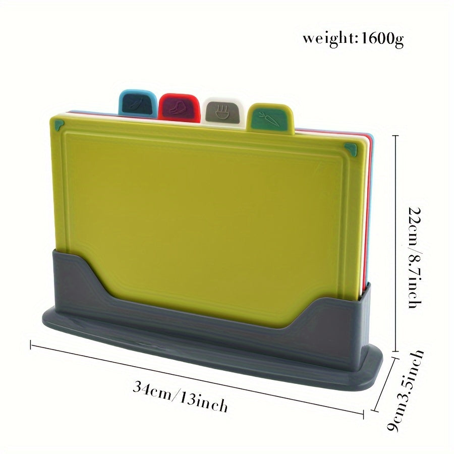 Plastic Kitchen Cutting Board Stand 4pcs Four-color Classification Kitchen Multi-purpose Plastic Cutting Board Set with Stand, Dishwasher Safe And Durable, Suitable for Kitchen Cutting Boards, Fruits, Vegetables And Meat.