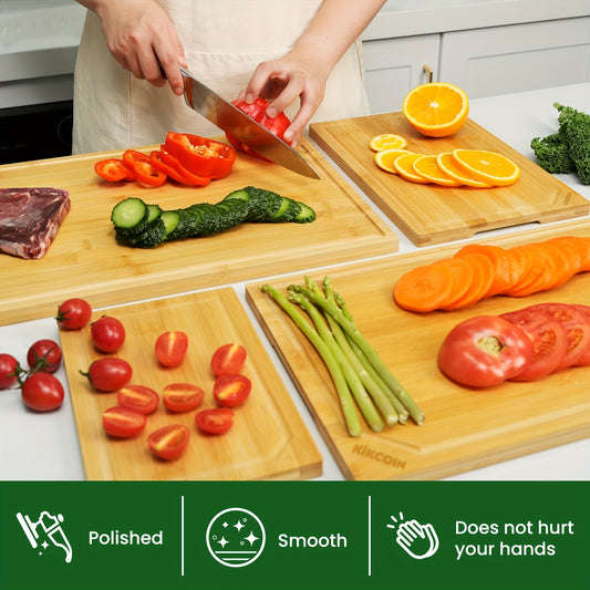 4pcs Extra Large Kitchen Bamboo Cutting Board Set, Heavy Duty Cutting Board with Juice Grooves, Bamboo Cutting Board Set for Meat, Vegetables, Fruits.Gift for Mother's Day. Easter. Ramadan. Memorial Day. Family And Friends. Essential Kitchen Tools.