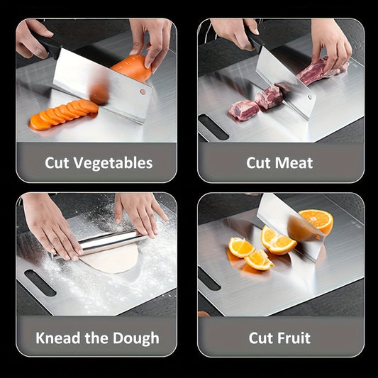 Stainless Steel Cutting Board Set of 3 - Dual-Sided Metal Chopping Boards for Kitchen, Portable Design for Meat, Vegetables, Bread & More