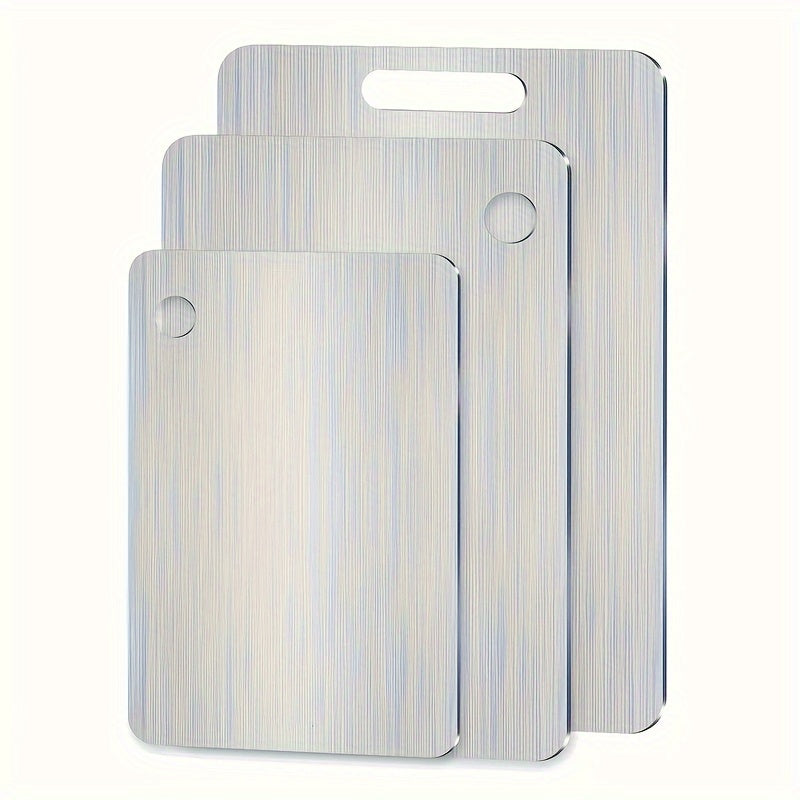 Stainless Steel Cutting Board Set of 3 - Dual-Sided Metal Chopping Boards for Kitchen, Portable Design for Meat, Vegetables, Bread & More