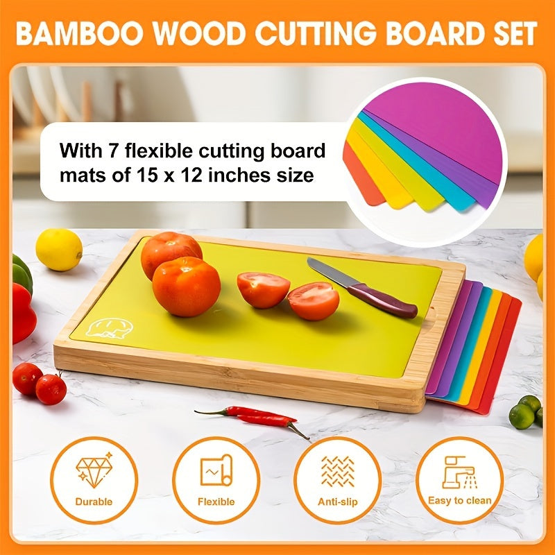 1Set Bamboo Cutting Boards For Kitchen, Cheese Platter For Meat, Cheese, Bread, Vegetables, Fruits Perfect Kitchen Gadget For Home, Dormitory, Gifts For Family And Friends